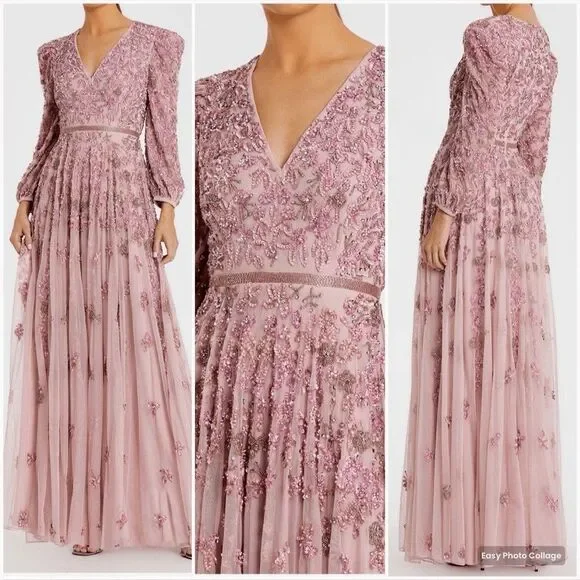 Mac Duggal | Dresses | Mac Duggal 5497 Embellished Vneck 34 Sleeve Aline  Gown Raspberry Women Size 6 | Poshmark